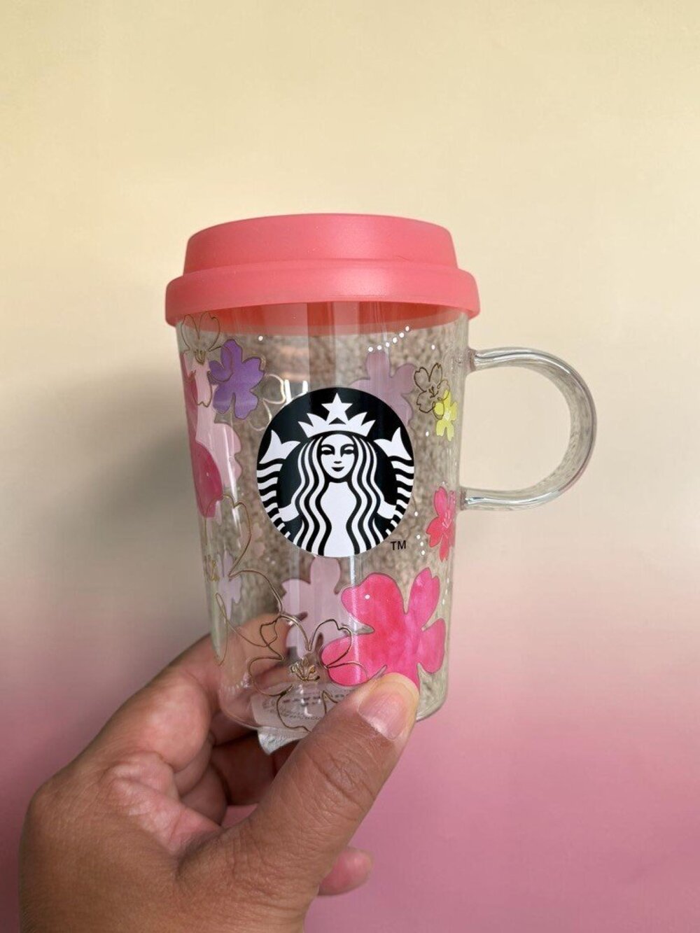 Starbucks Japan 2024 Sakura Floral Heat-Resistant Glass Travel Mug w/ Lid 12 oz - Picture 3 of 11
